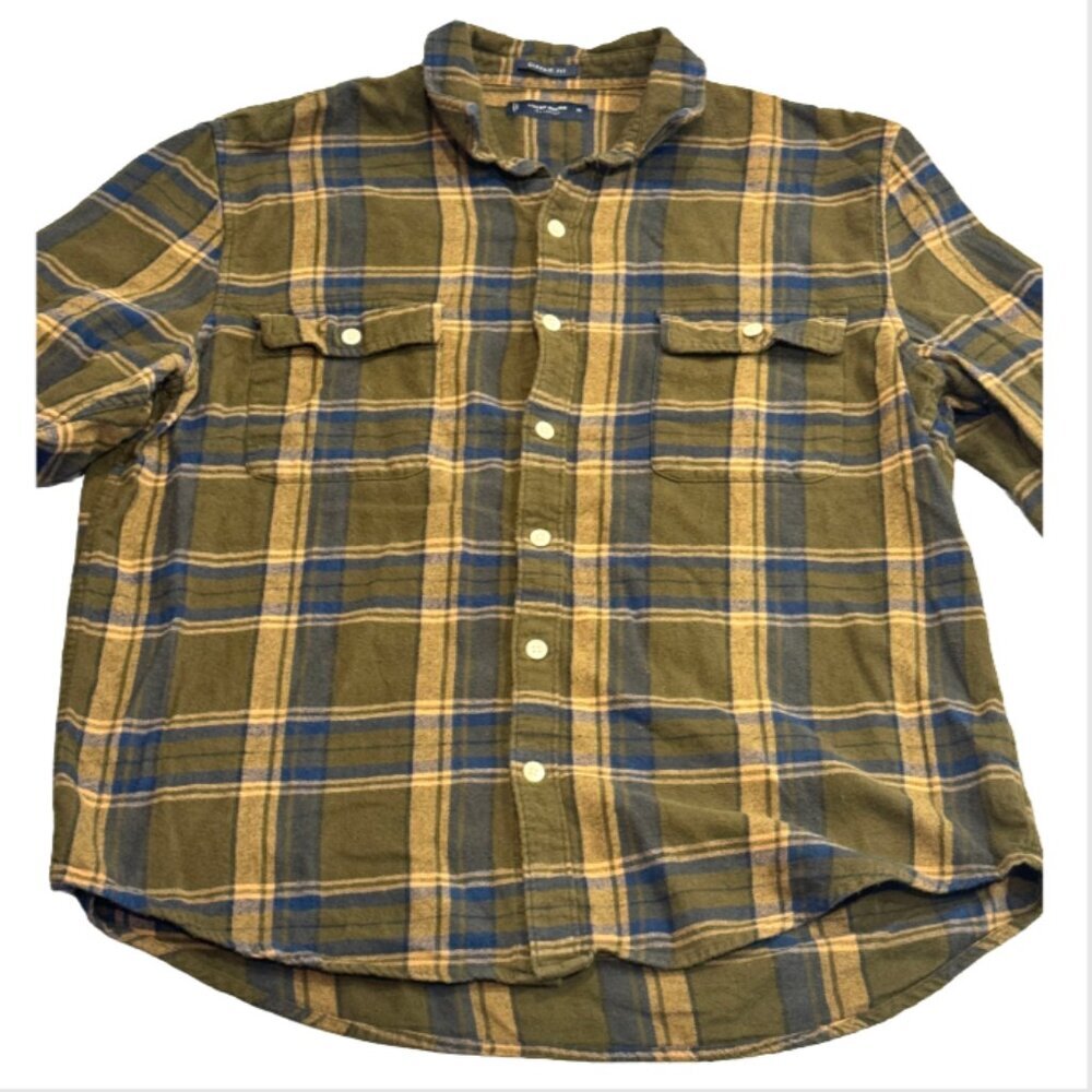 Lucky Brand Harvest Green Blue and Brown Flannel Plaid Button Down - Picture 3 of 5